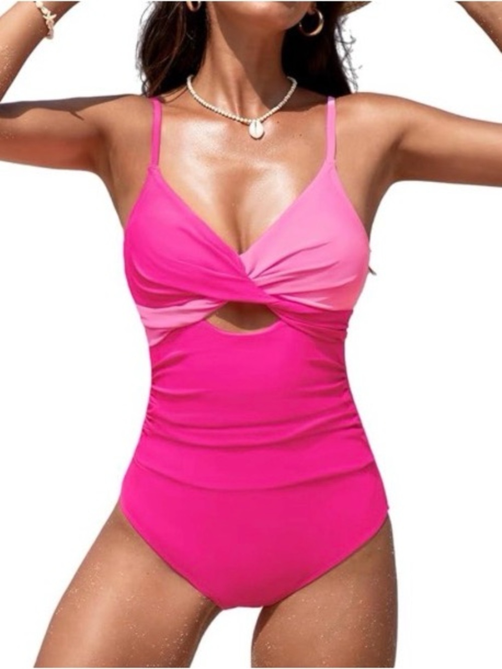 New Cupshe Women’s Pink High Waist One Piece Cutout Swimsuit / Small